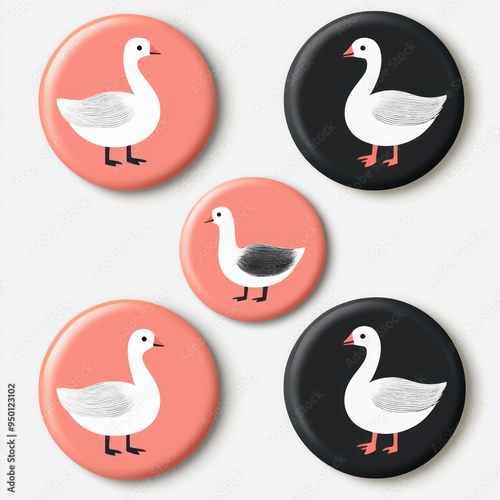 Obraz premium A collection of round buttons featuring illustrated ducks in various colors.