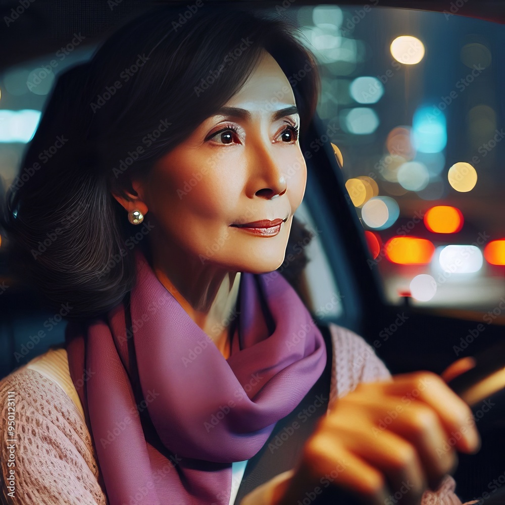 Fototapeta premium 113 Middle aged woman with a thoughtful expression wearing a pur