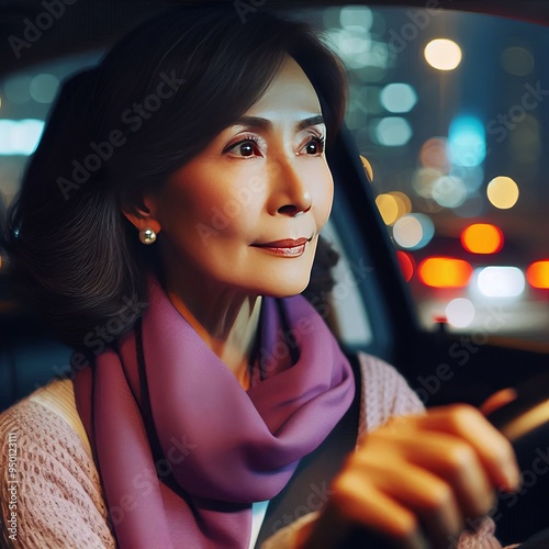 113 Middle aged woman with a thoughtful expression wearing a pur