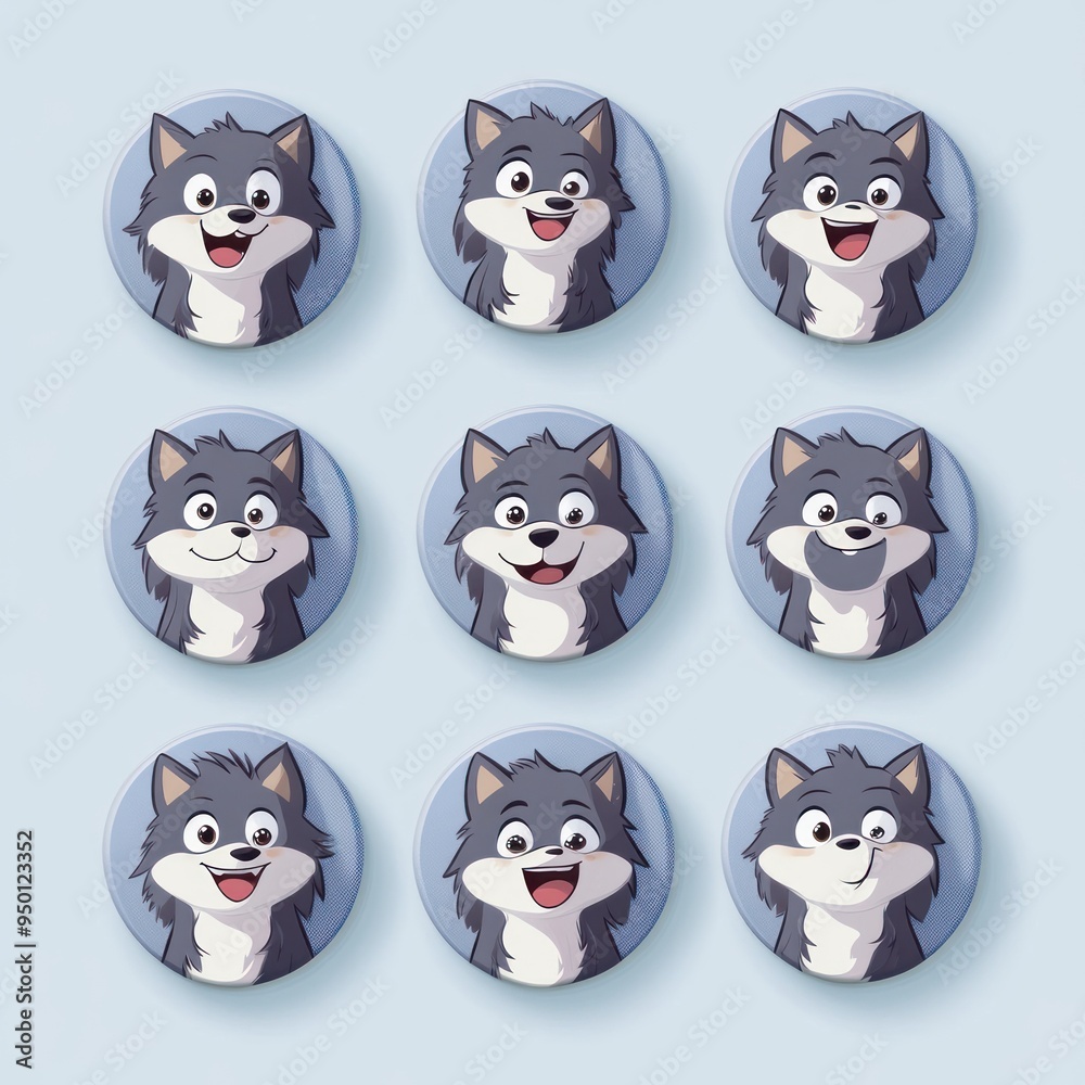 A grid of cartoon wolf faces displaying various expressions. A grid of cartoon wolf faces displaying various expressions.