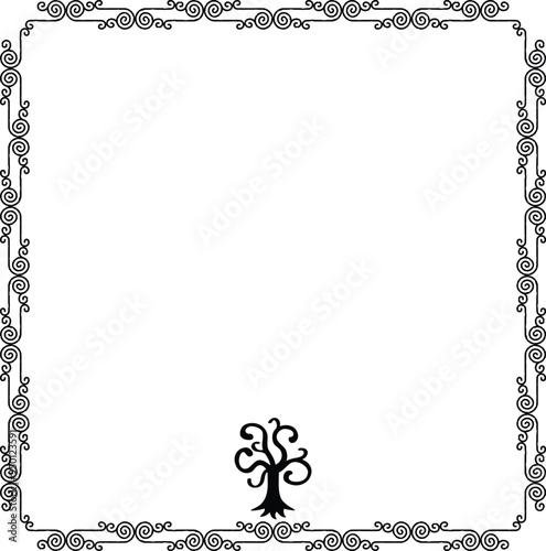 Square Frame - Celtic Curved Lines Border - Tree Silhouette