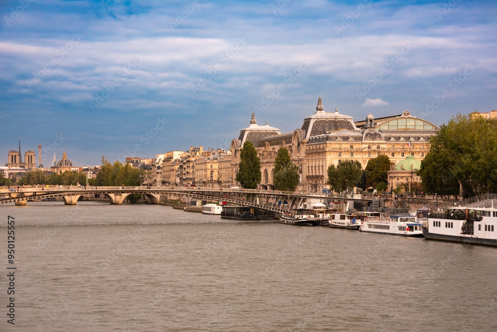 Panoramic view of bridge and Seine river in Paris city, France Panoramic view of bridge and Seine river in Paris city, France