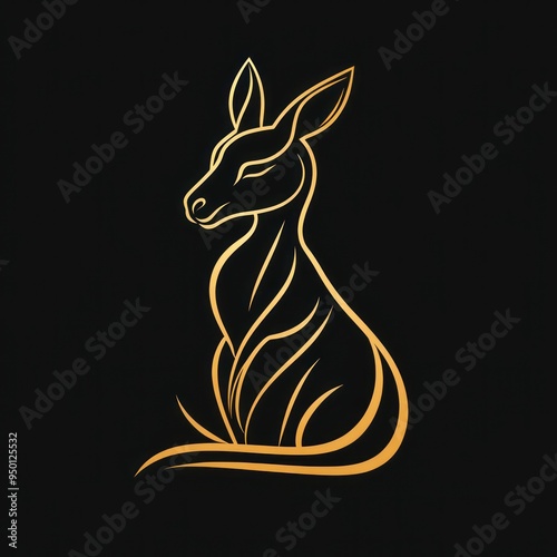 A stylized golden outline of a kangaroo set against a black background. photo