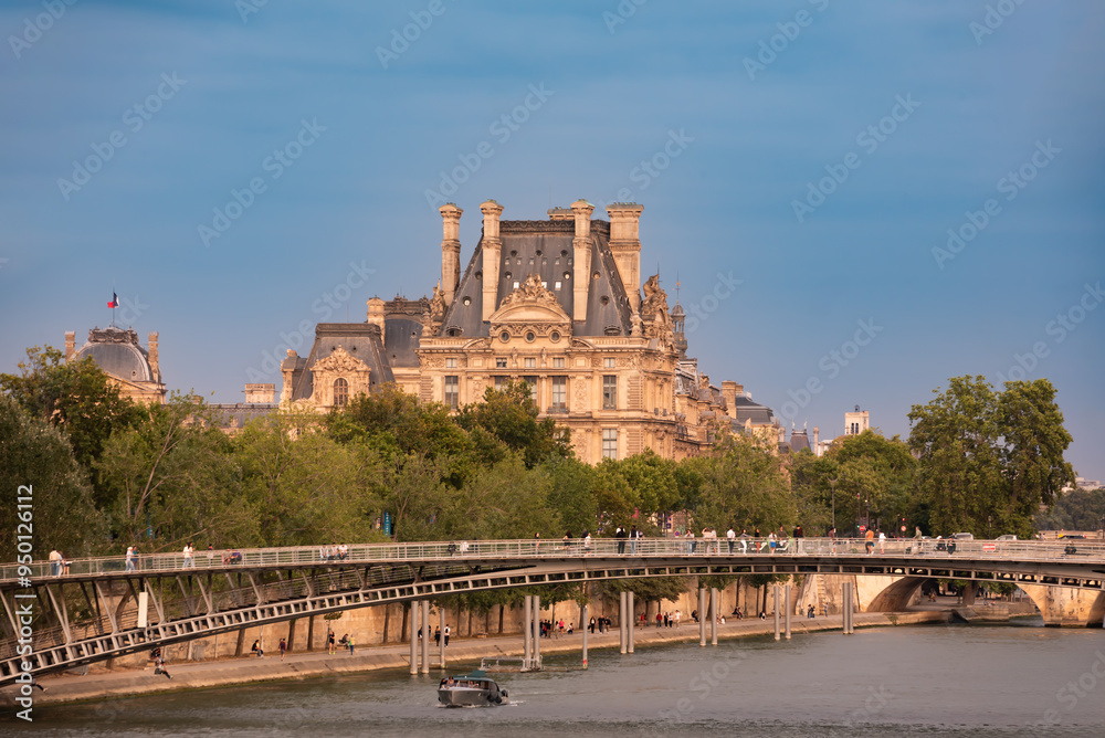 Naklejka premium Panoramic view of Louvre and Seine river in Paris city, France