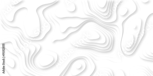 Abstract luxury white modern 3d papercut, topography map circle and wave line smooth multilayer pattern. vector white art papercut design Topographic geometric map relief texture with curved layers.