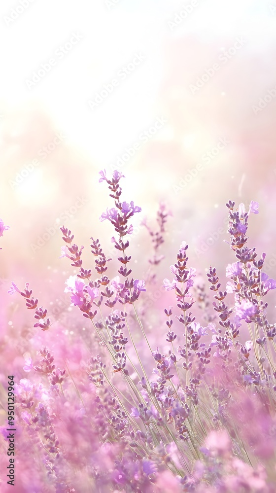 Naklejka premium Lush Lavender Field with Delicate Violet Blooms and Soft Pastel Hues