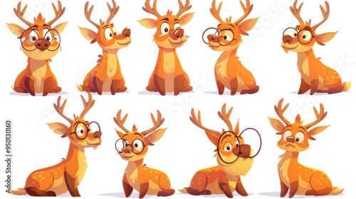 A collection of cartoon deer characters showcasing various expressions and poses. photo