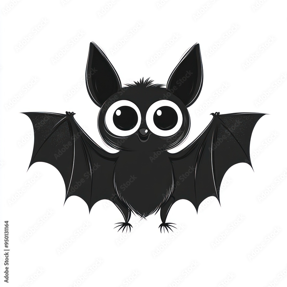 A smiling bat with oversized eyes, minimalist cartoon style, black silhouette, isolated on white background A smiling bat with oversized eyes, minimalist cartoon style, black silhouette, isolated on white background