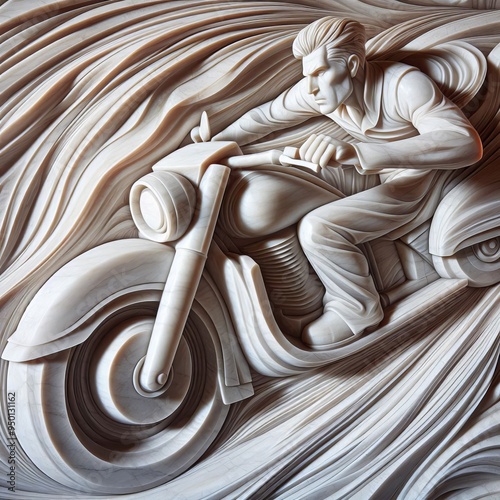 138 Marble Sculpture Imagining the scene as if carved from marbl photo