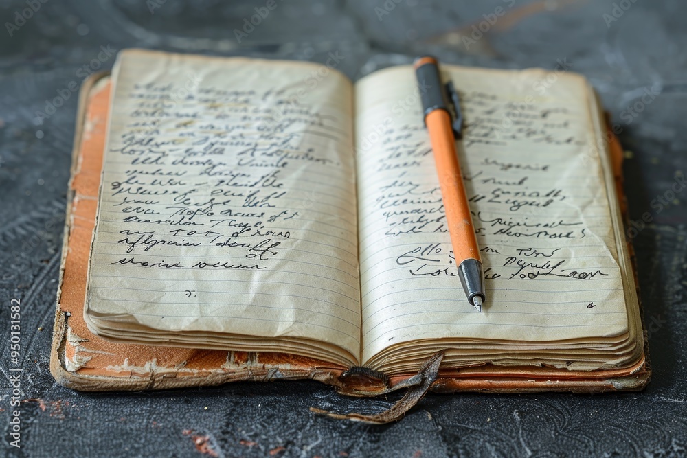 Obraz premium A detailed shot of a notebook open to a page of handwritten notes