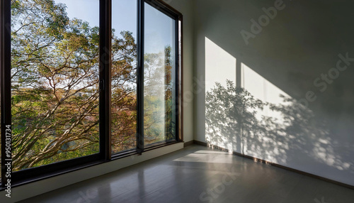 silhouette of tree leaf branches from the window that reflects on the wall 