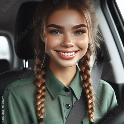 141 Female with Braided Hair A young female driver with braided