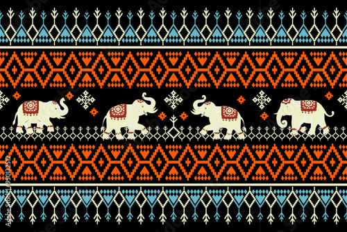 elephants, ,pattern,Geometric, seamless, Navajo, traditional ethnic, fabric pattern for textiles, rugs, wallpaper, clothing, sarong, batik, wrapping, embroidery, print, background, cover, illustration