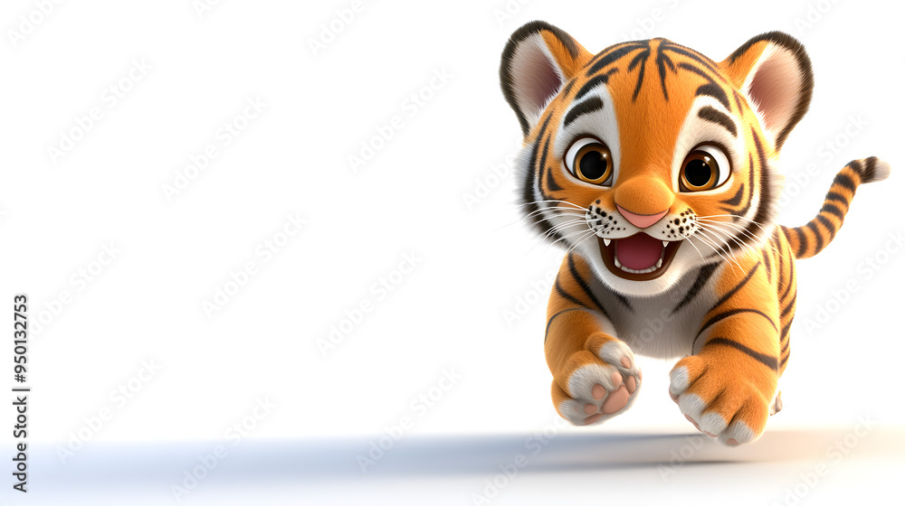 Playful Tiger Cub Leaping Forward with Joyous Expression Playful Tiger Cub Leaping Forward with Joyous Expression