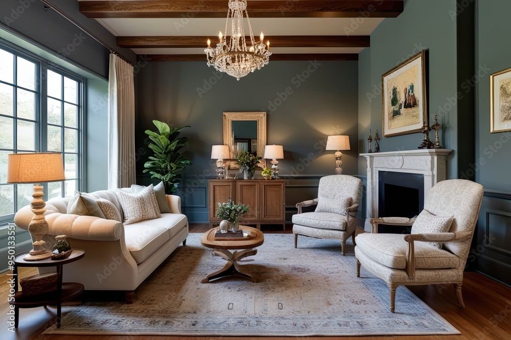 Fototapeta premium Cozy Interior Design Ideas for a Comfort-Filled Sitting Room Featuring Classic Armchairs