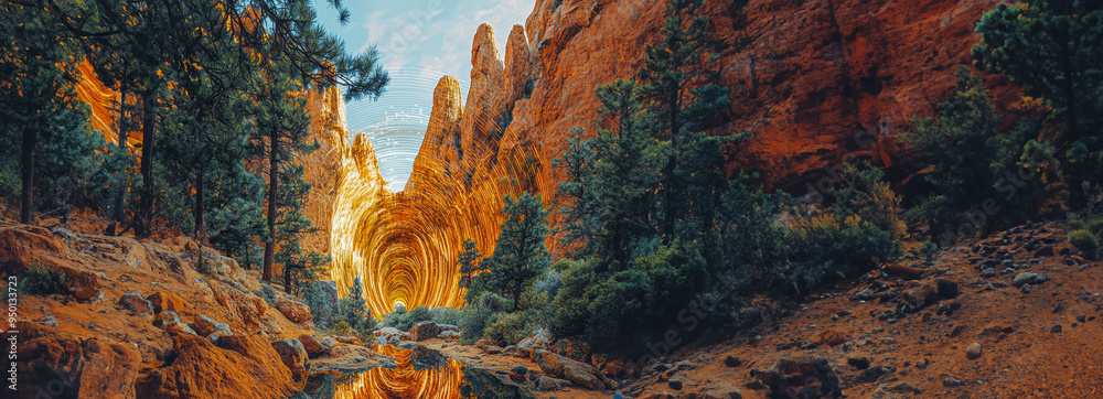 Naklejka premium Mysterious Liquid Gateway Hyper Realistic Glitch Designs and Distorted Lines Enhance Colorado Scenery