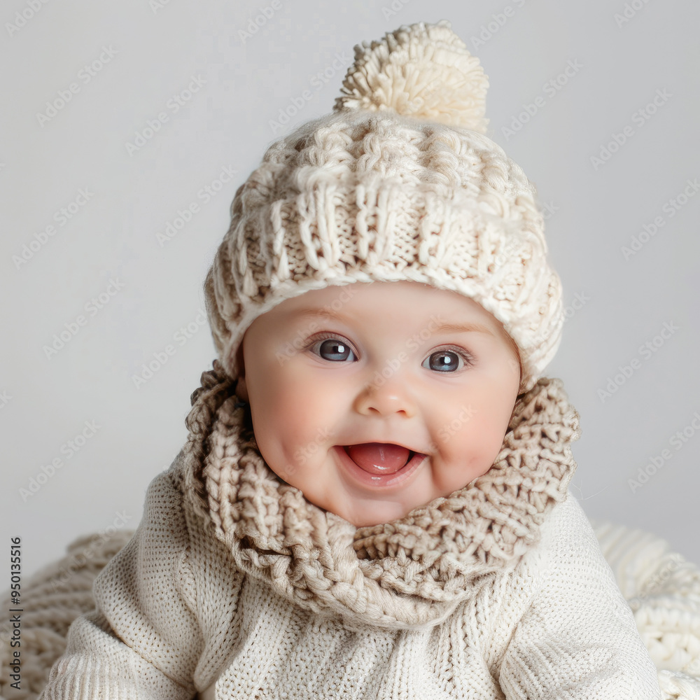 Happy baby in warm knitted clothes close-up, isolated, on a white background. Illustration for advertising children's clothing for the winter. A useful gift for parents for the New Year, Christmas. Happy baby in warm knitted clothes close-up, isolated, on a white background. Illustration for advertising children's clothing for the winter. A useful gift for parents for the New Year, Christmas.