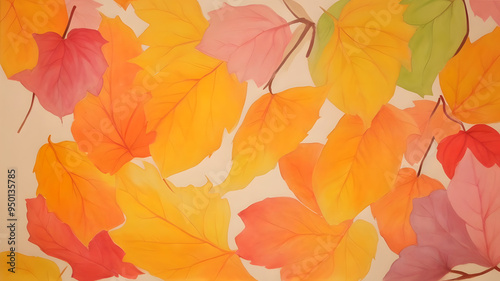 A painting of leaves on a background