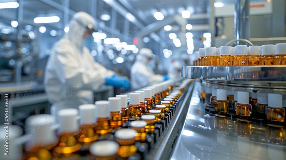 Workers on a pharmaceutical manufacturing Workers on a pharmaceutical manufacturing