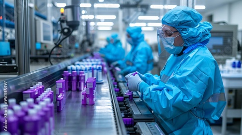 Workers on a pharmaceutical manufacturing