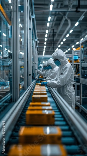 Workers on a pharmaceutical manufacturing