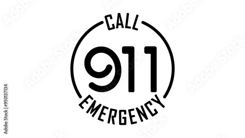 911 call emergency emblem, black  isolated silhouette