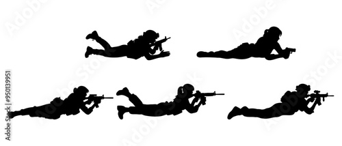 prone position firing soldier silhouette black filled vector Illustration icon-1