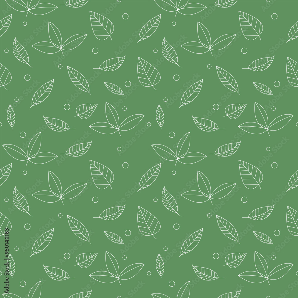 seamless pattern of leaf line in green and white background seamless pattern of leaf line in green and white background