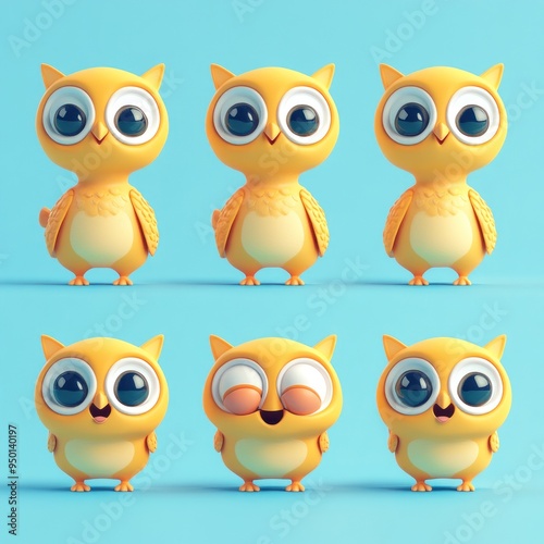 Wallpaper Mural A collection of cute, cartoonish owls displaying various emotions and expressions. Torontodigital.ca