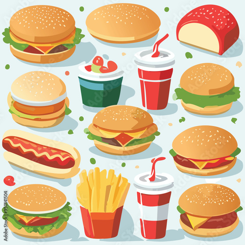 Collection of fast food. vector illustration.