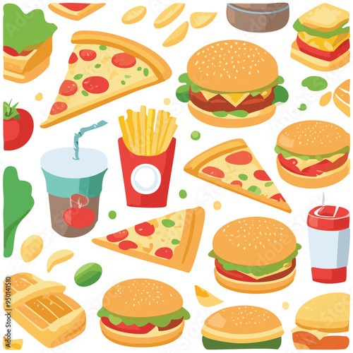 Collection of fast food. vector illustration.