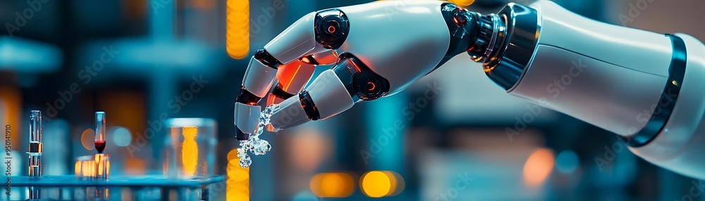 Robotic Arm Holding a Crystal in a Laboratory Setting - 3D Illustration Robotic Arm Holding a Crystal in a Laboratory Setting - 3D Illustration