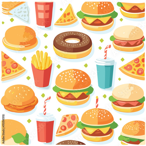 Collection of fast food. vector illustration.