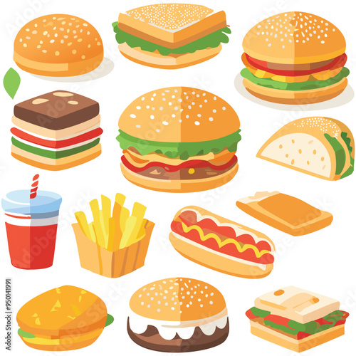 Collection of fast food. vector illustration.