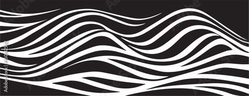 Black and White Abstract Waves Pattern Illustration in Bold, Curved Lines