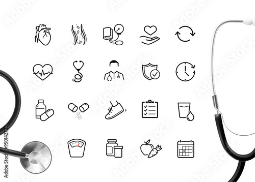 Heart health, illness icon set. The outline icons are well scalable and editable. Contrasting elements are good for different backgrounds. EPS10.