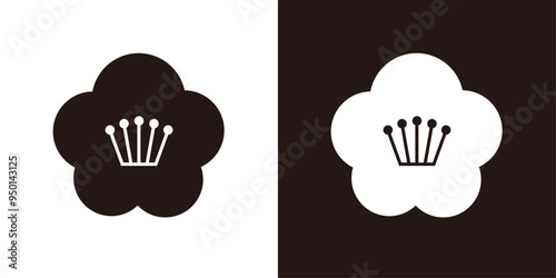 シンプルな和風の椿のアイコン＿家紋風＿白黒