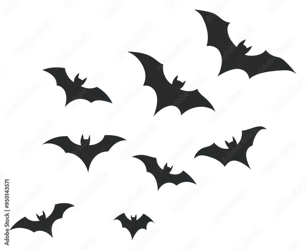 Fototapeta premium PNG Flying bats silhouette Halloween illustration