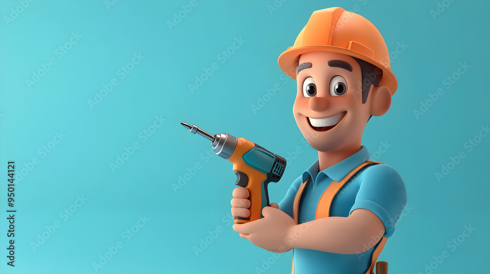 Smiling Construction Worker Holding Power Tool on Construction Site Smiling Construction Worker Holding Power Tool on Construction Site
