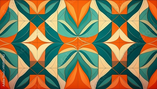 Abstract Geometric Pattern with Orange and Teal Tones