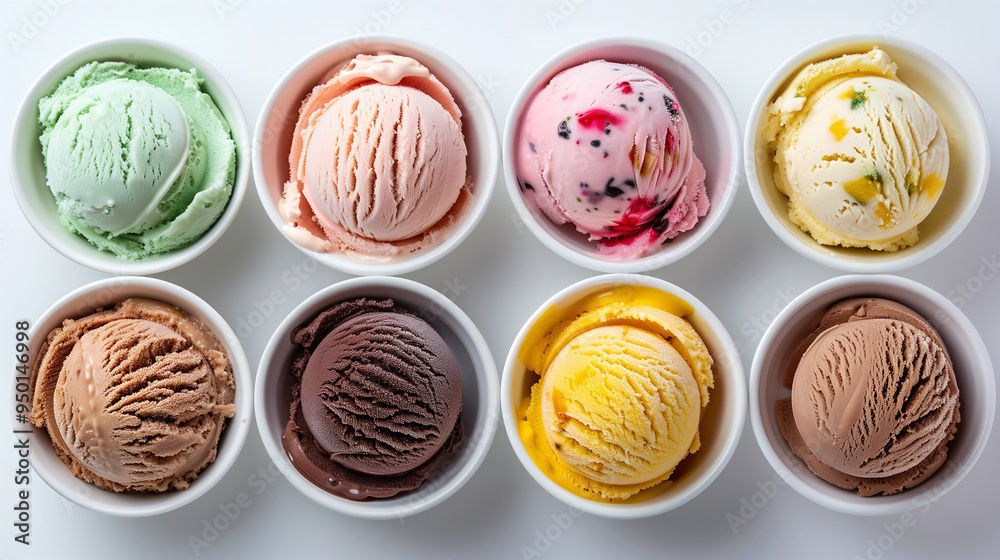 Top View of Ice Cream Scoops in Various Flavors Top View of Ice Cream Scoops in Various Flavors