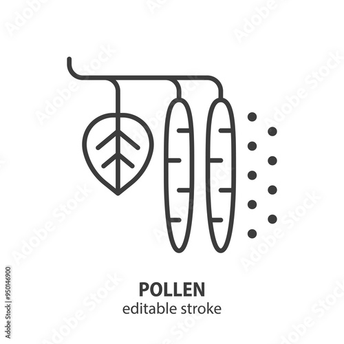 Pollen line icon. Alder branch vector illustration. Allergy symbol. Editable stroke.