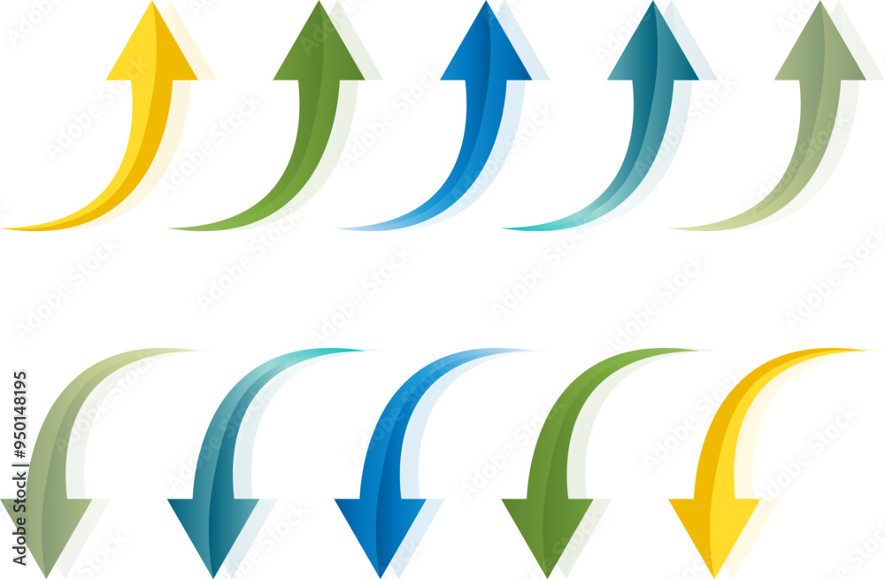 Fototapeta premium Glossy curved arrow icon set of up and down arrow vector illustration.