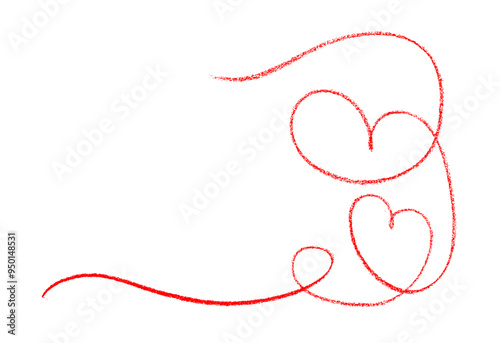 Two Hearts One Line Crayon Chalk Drawing Vector