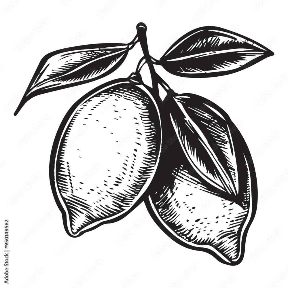Hand-drawn Black and White Lemon Sketch Vector Illustration in Vintage Engraved Style Hand-drawn Black and White Lemon Sketch Vector Illustration in Vintage Engraved Style