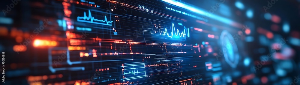 Abstract Digital Interface with Blue and Red Glowing Lines Illustration Abstract Digital Interface with Blue and Red Glowing Lines Illustration