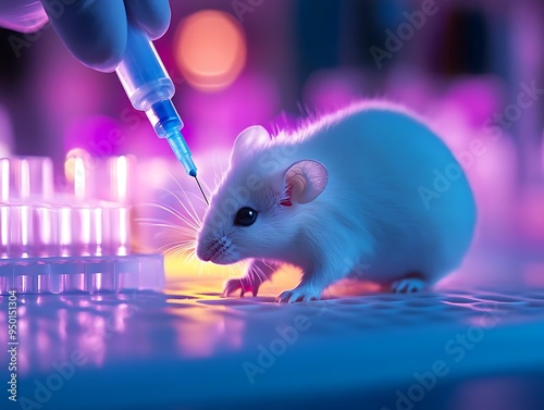 Laboratory Mouse Being Injected with Syringe - Realistic Photo