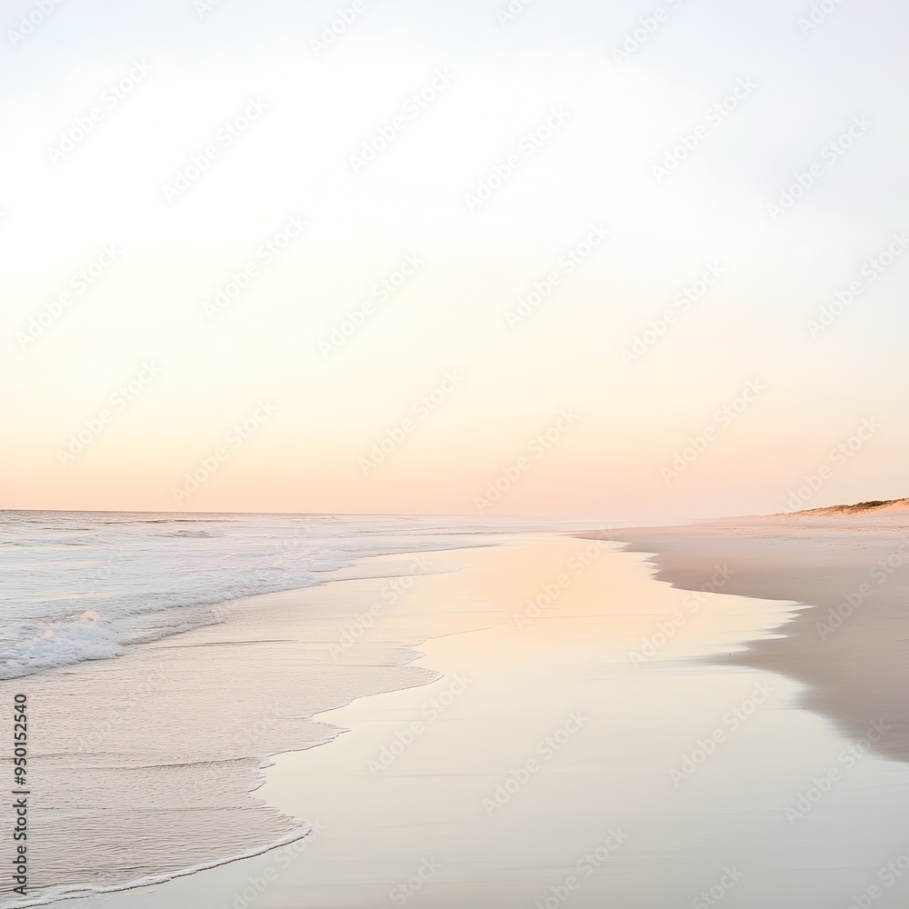 Obraz premium Serene Coastal Landscape with Expansive Sandy Dunes and Reflective Tidal Pools at Sunset