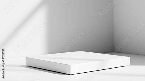 Wallpaper Mural White table stage podium empty mock up background - empty table podium mock up for cosmetics products and product placement with spotlight sunlight beam. White studio room with podium Torontodigital.ca