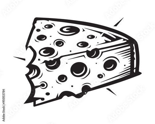 Cheese Wedge Illustration in Black and White Vintage Woodcut Style Vector Drawing